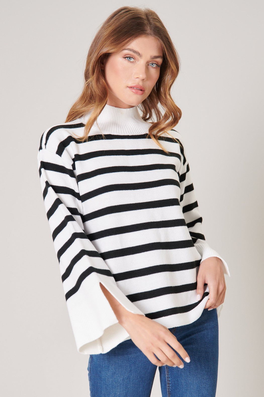 Slayder Striped Turtleneck Wide Sleeve Sweater Sugarlips 