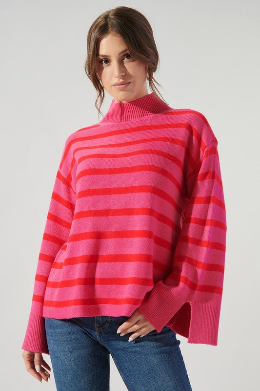 Slayder Striped Turtleneck Wide Sleeve Sweater Sugarlips 