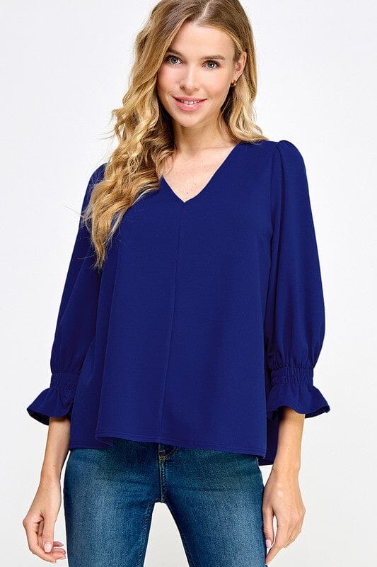 Smocked Cuff V-Neck Top 2 hearts 