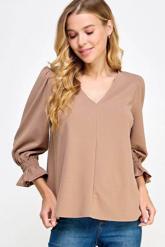 Smocked Cuff V-Neck Top 2 hearts 