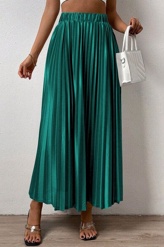 Smocked Waist Pleated Satin Midi Skirt Youmi 