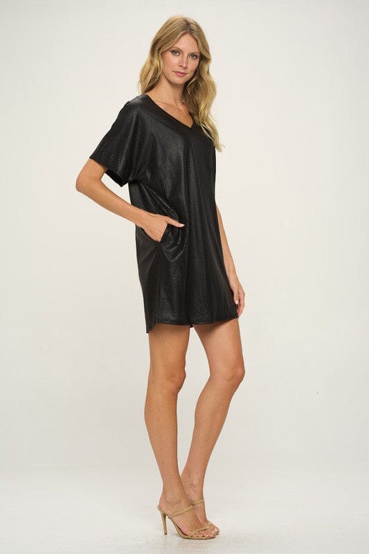 Snaked Embossed Faux Leather Shift Dress Cherish 
