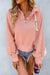 Solid Collared V-Neck Long Sleeve Top supreme fashion 