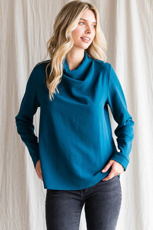 Solid Cowl Neck Blouse Jodifl 