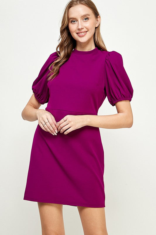 Solid Puff Sleeve Dress 2 hearts 