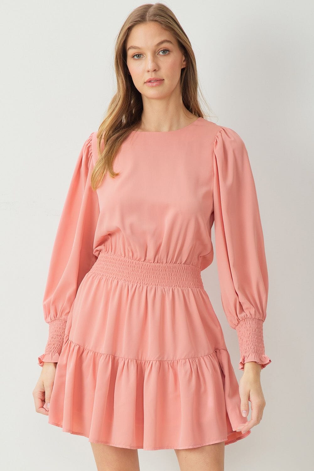 Solid Smocked Waist/Sleeve Dress entro 