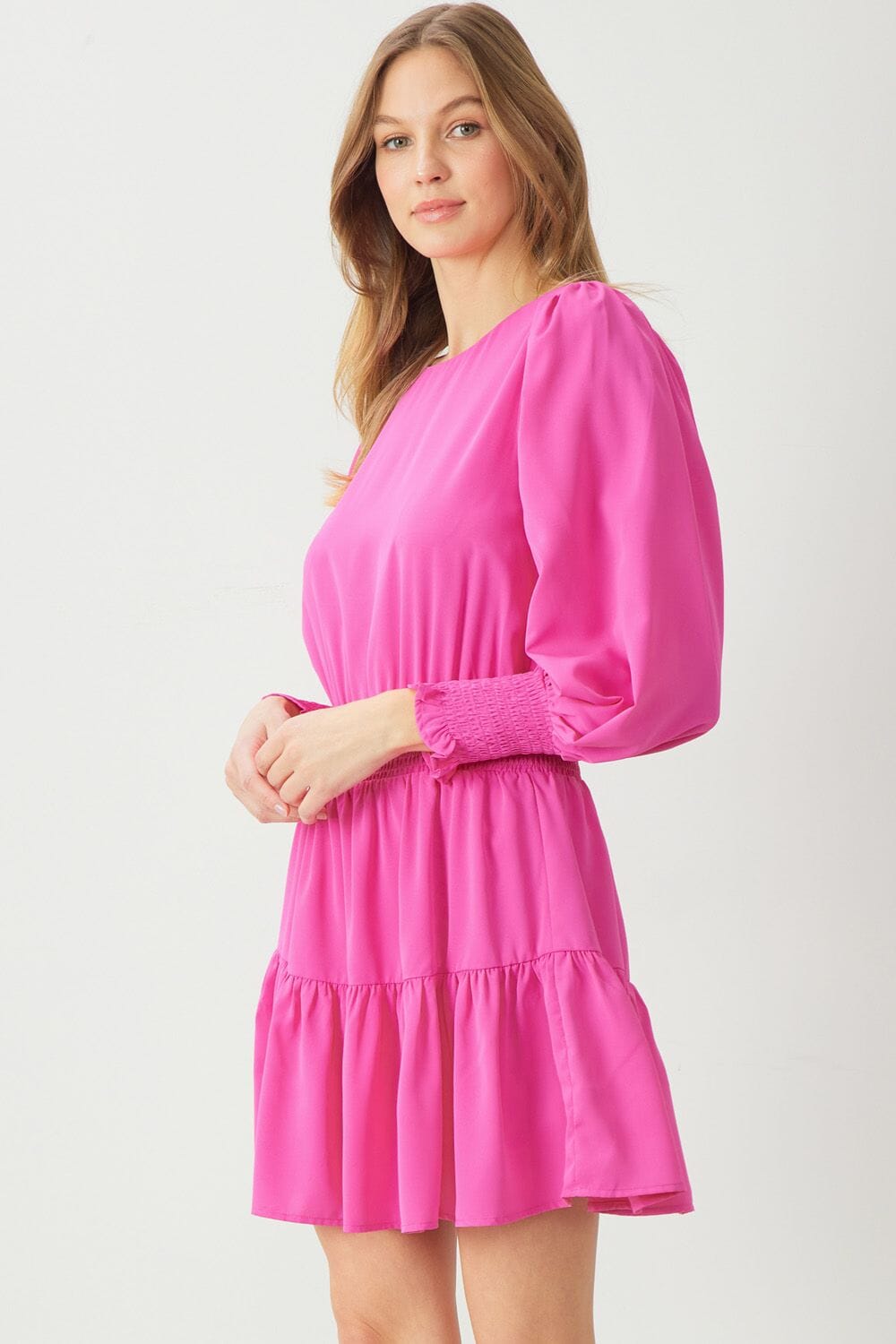 Solid Smocked Waist/Sleeve Dress entro 
