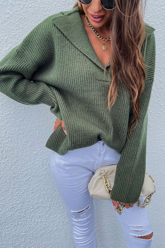 Solid V-Neck Long Sleeve Knit Cardigans Kentce 