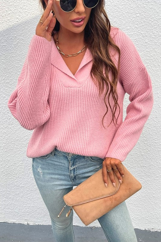 Solid V-Neck Long Sleeve Knit Cardigans Kentce 