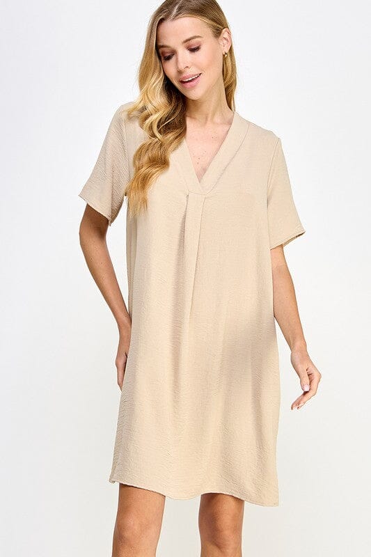 Solid V-Neck Loose Fit Dress 2 hearts 