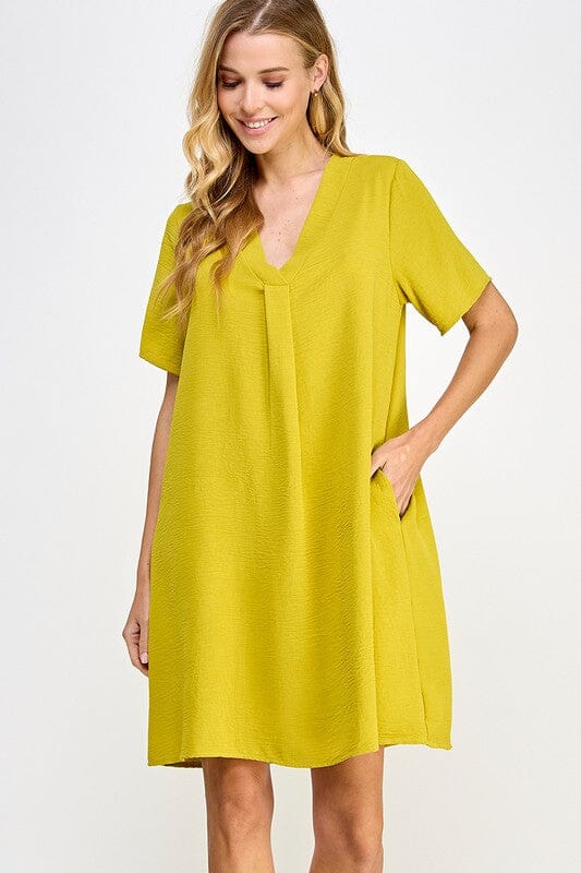 Solid V-Neck Loose Fit Dress 2 hearts 