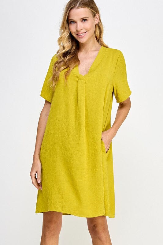 Solid V-Neck Loose Fit Dress 2 hearts 