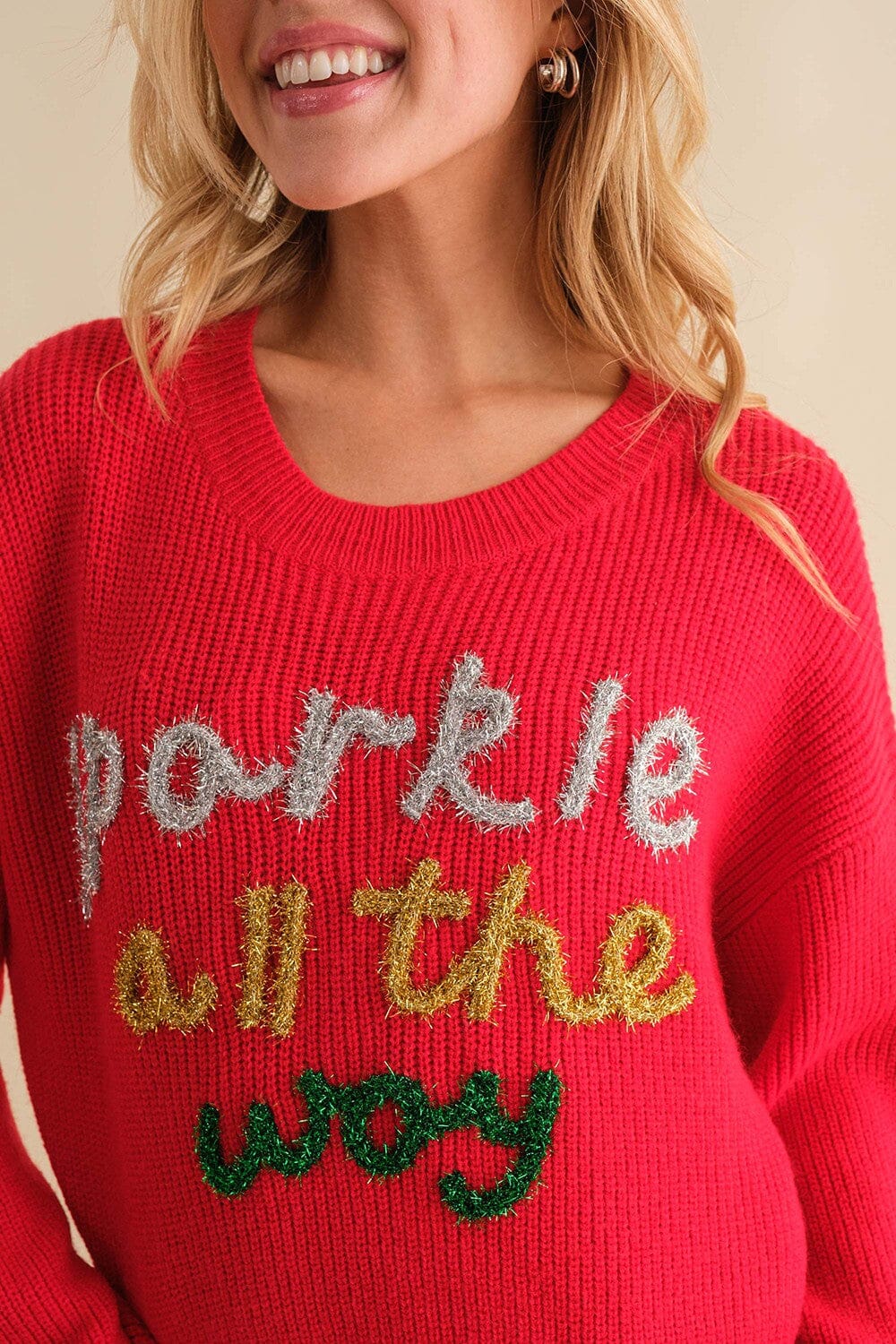 Sparkle All the Way Red Knit Sweater Main Strip 