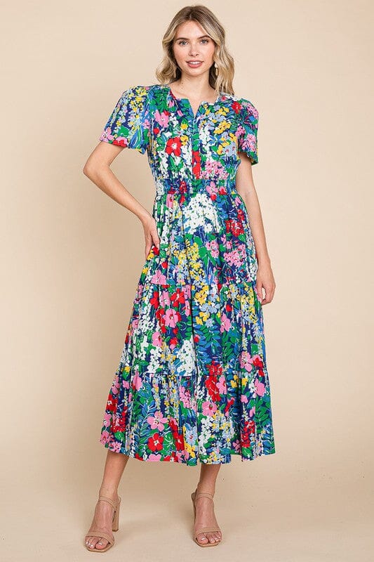 Split Collar Navy Floral Midi RolyPoly 