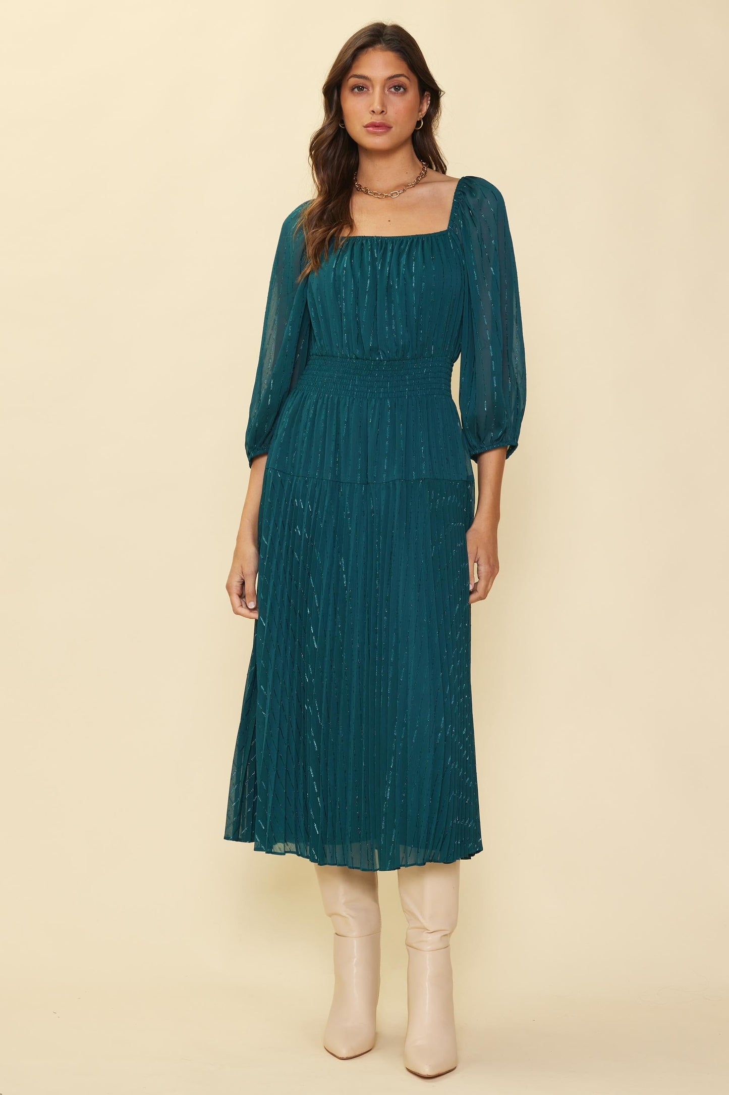Square Pleated Emerald Midi skies are blue 