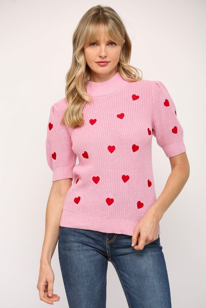 SS Heart Mock Neck Puff Sleeve Sweater Fate 