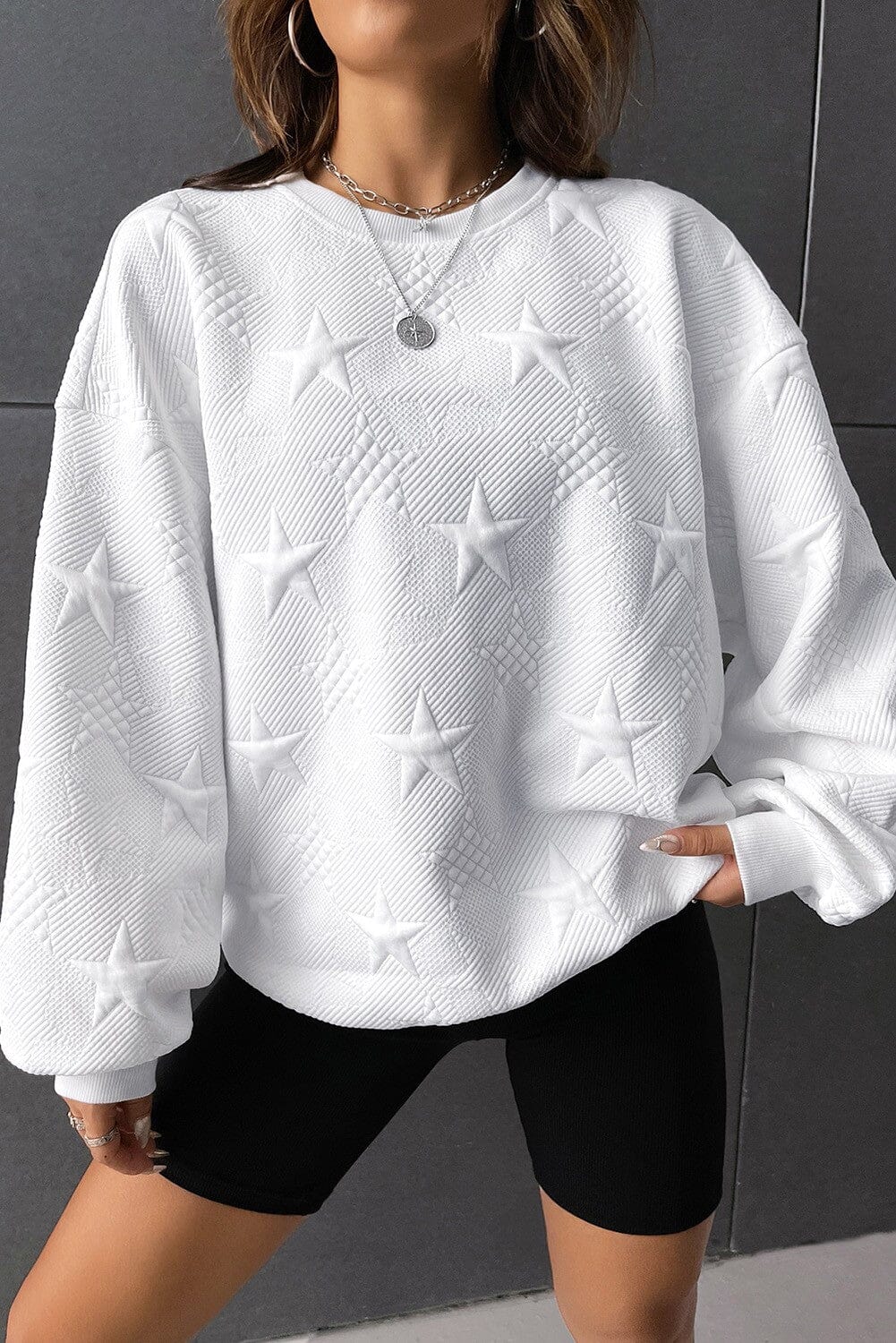 Star Textured Pullover Sweatshirt jupiter and me 