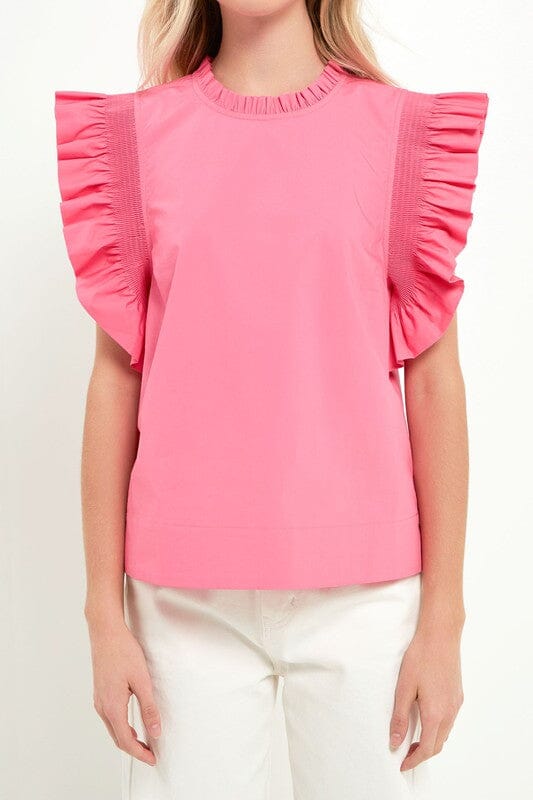 Statement Ruffle Sleeve Poplin Top English Factory 