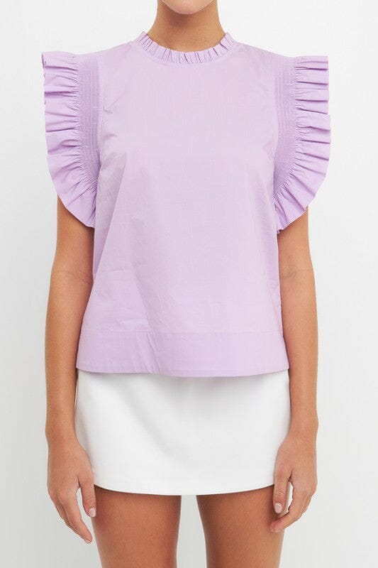 Statement Ruffle Sleeve Poplin Top English Factory 