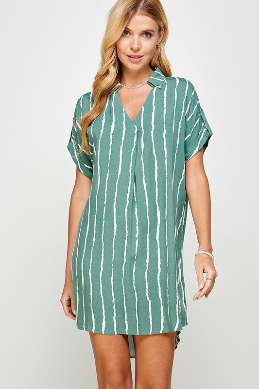 Stripe Print Curve Hem Long Shirt Dress Solution 