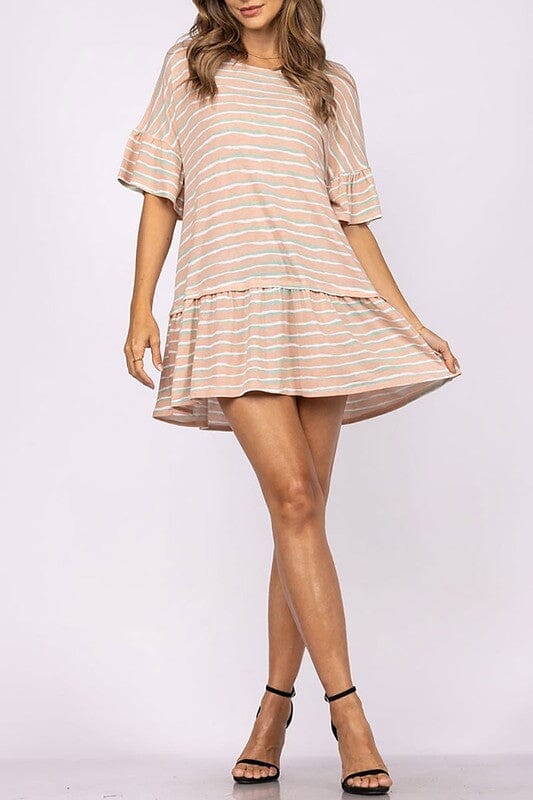 Stripe Trumpet Sleeve Dress rousseau 