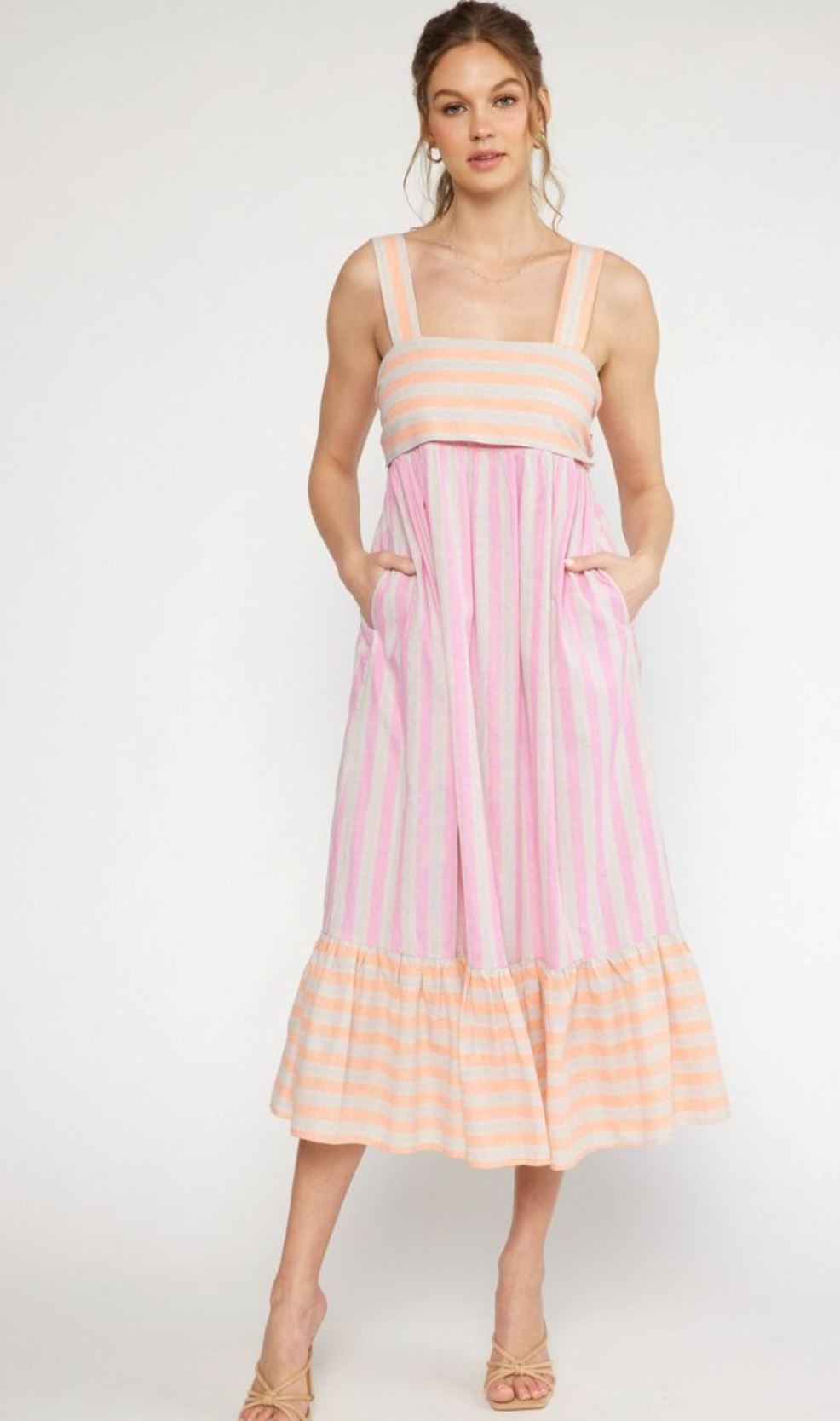Striped Colorblock Tiered Dress BOW entro 