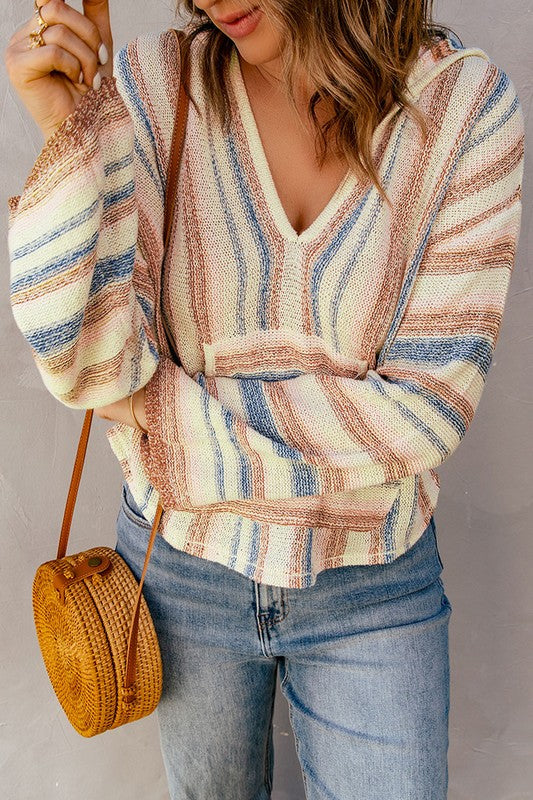Striped Contrast Hooded Sweater Shewin 