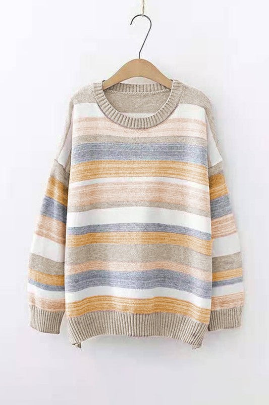 Striped Crew Neck Knitted Pullover Sweater Kentce 