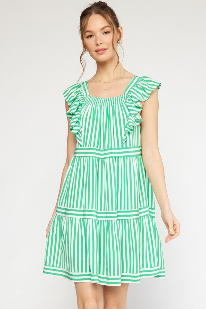 Striped Flutter Sleeve Dress entro 