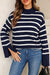 Striped Mock Neck Sweater with Split Sleeve Detail Kentce 