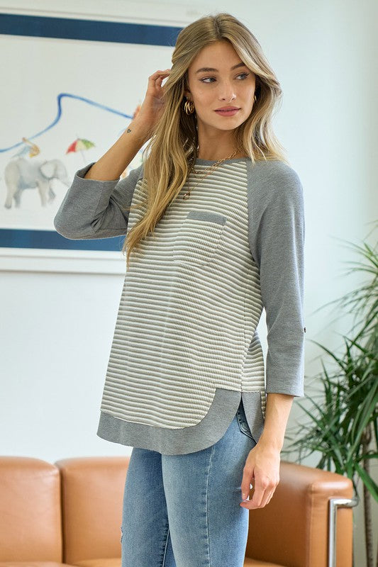 Striped Raglan Colorblock Top Doe & Rae 