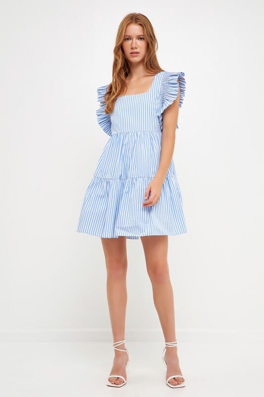 Striped Statement Sleeve Dress English Factory 