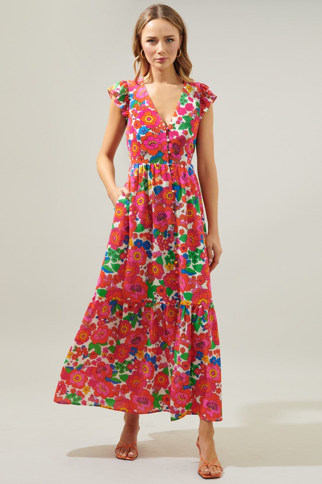 Summersalt Tropical Evianna Button Down Maxi Dress Sugarlips 