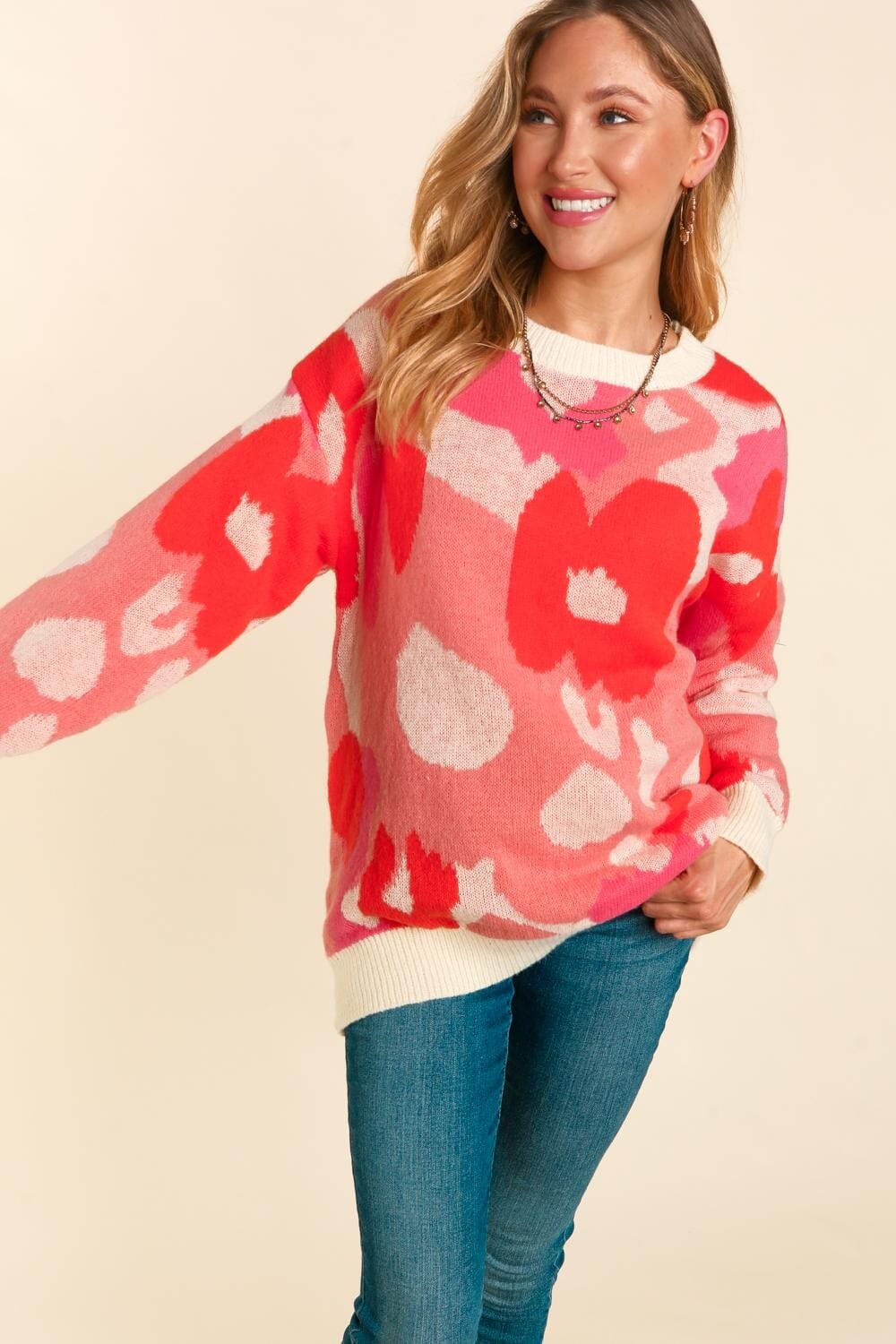 Super Soft Bright Floral Knit Sweater Haptics 