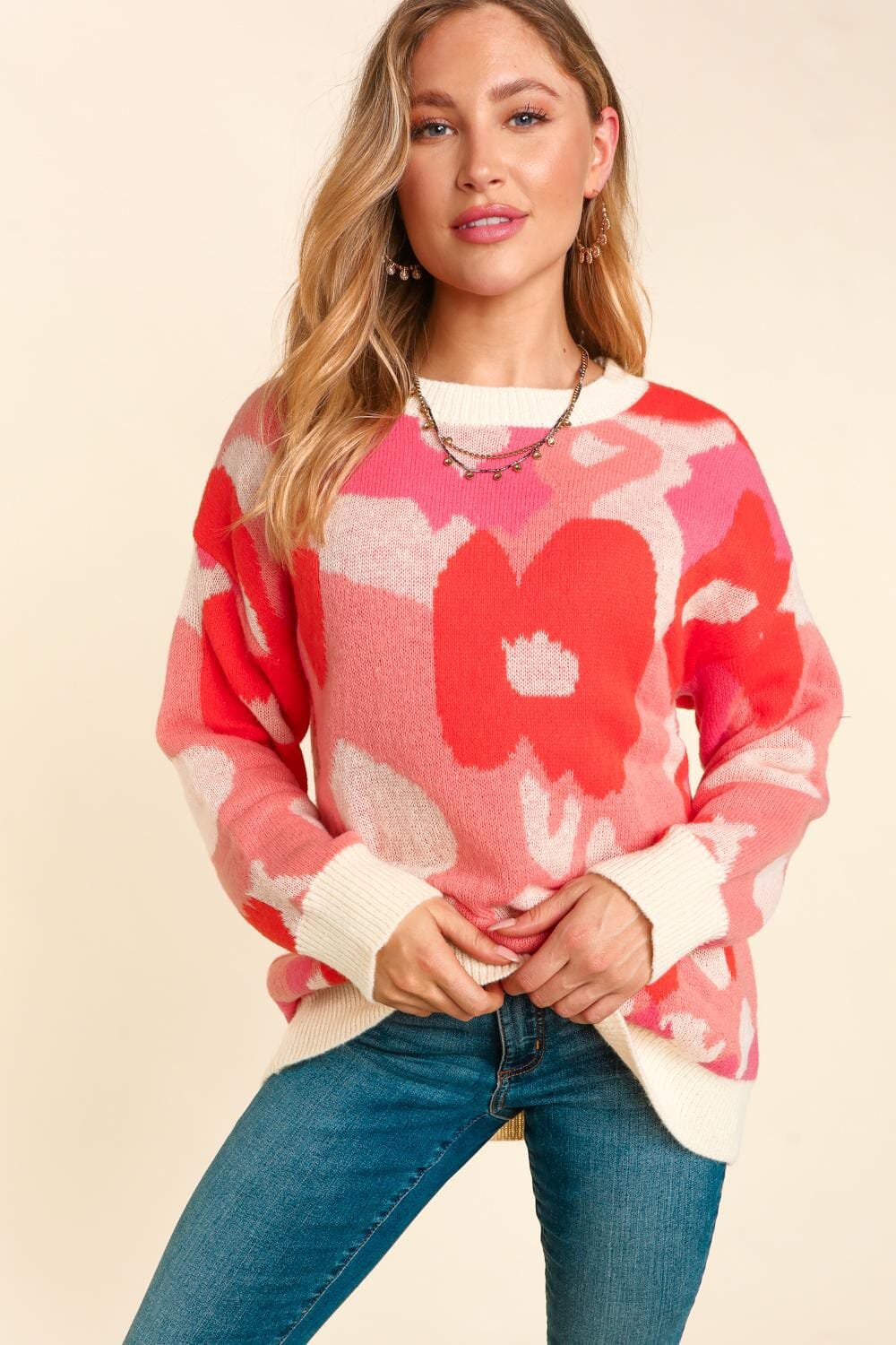 Super Soft Bright Floral Knit Sweater Haptics 