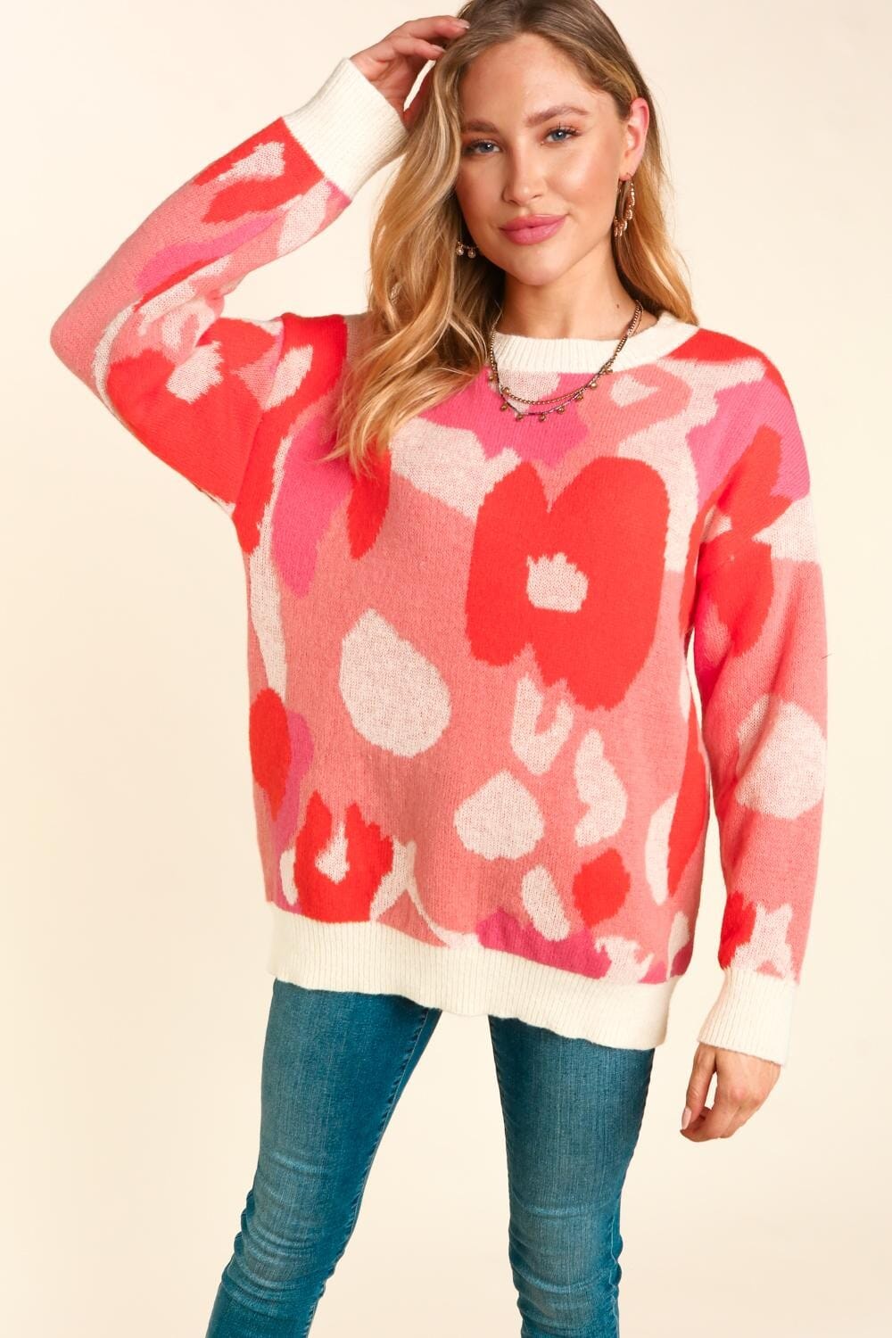 Super Soft Bright Floral Knit Sweater Haptics 