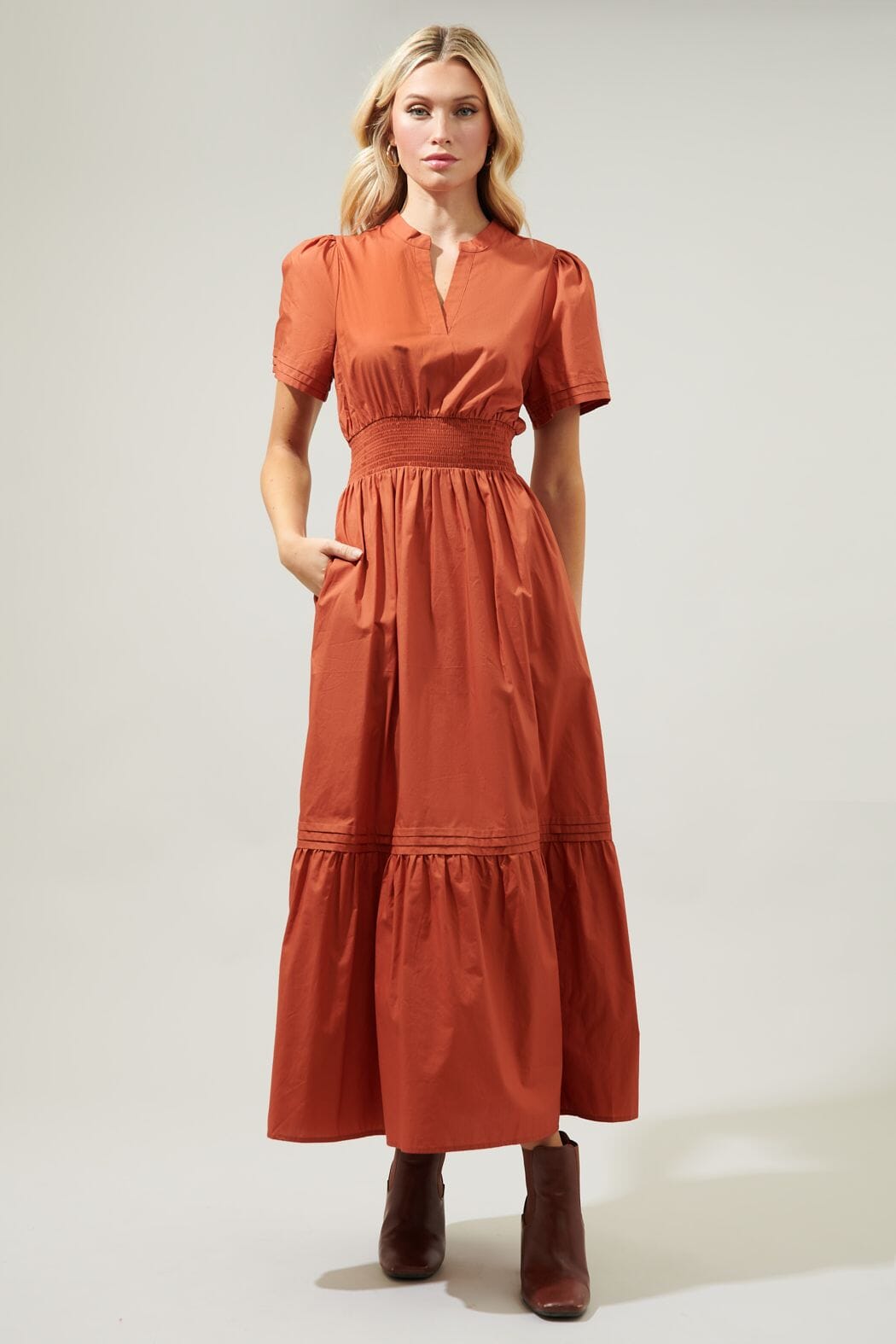 Tamia Split Neck Poplin Midi Dress Sugarlips 