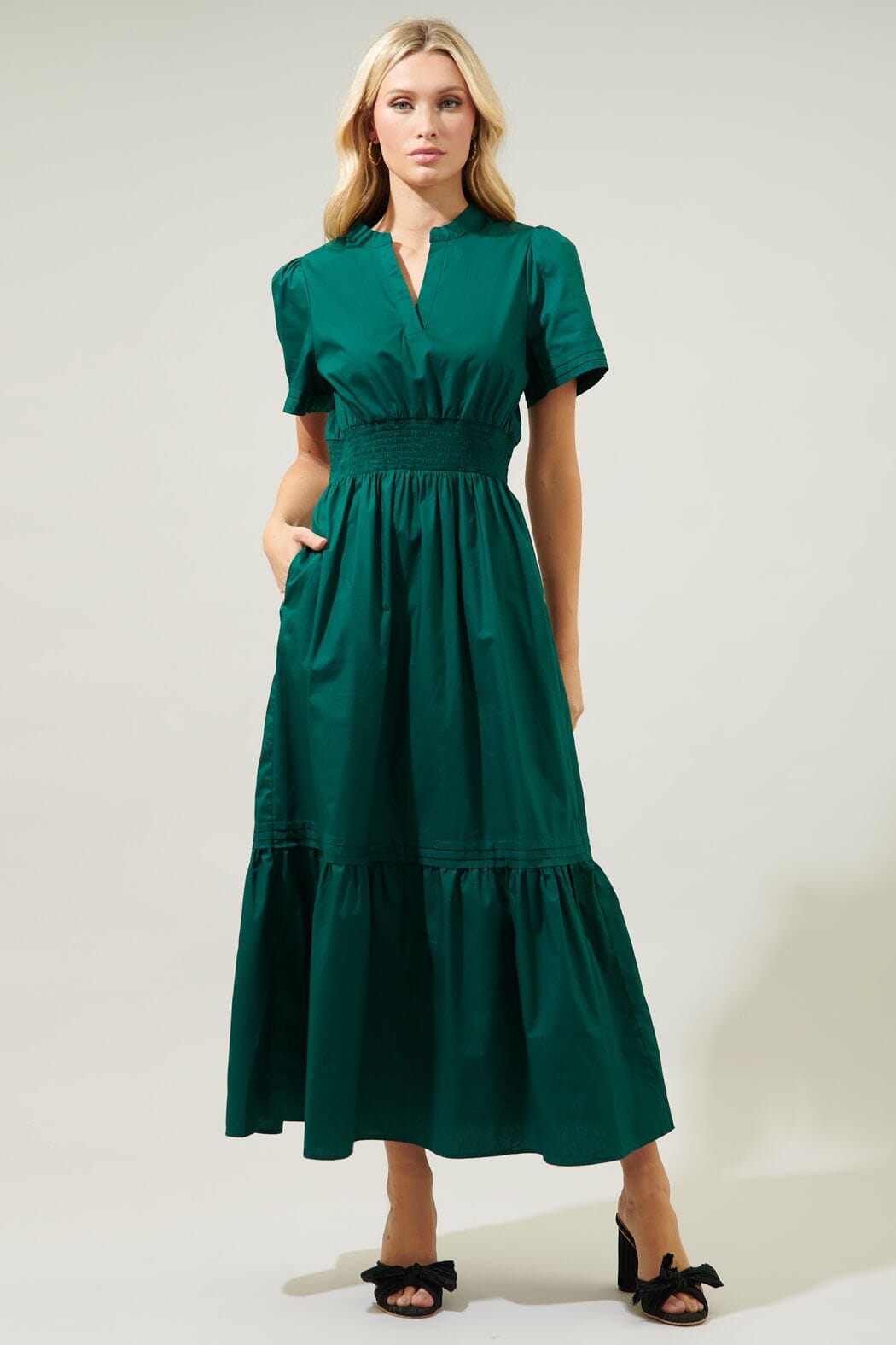 Tamia Split Neck Poplin Midi Dress Sugarlips 