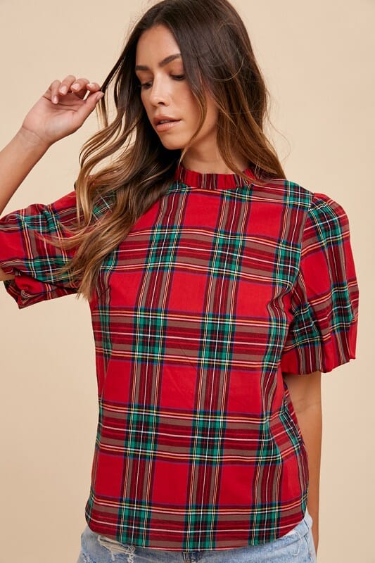 Tartan Puff Sleeve Top annie wear 