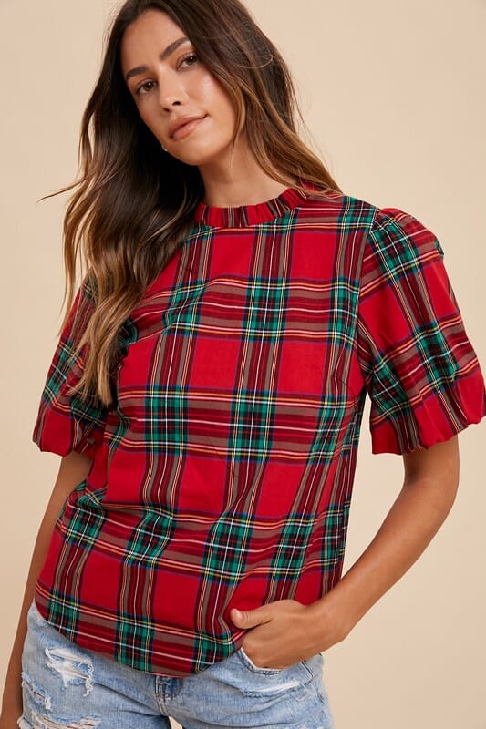 Tartan Puff Sleeve Top annie wear 