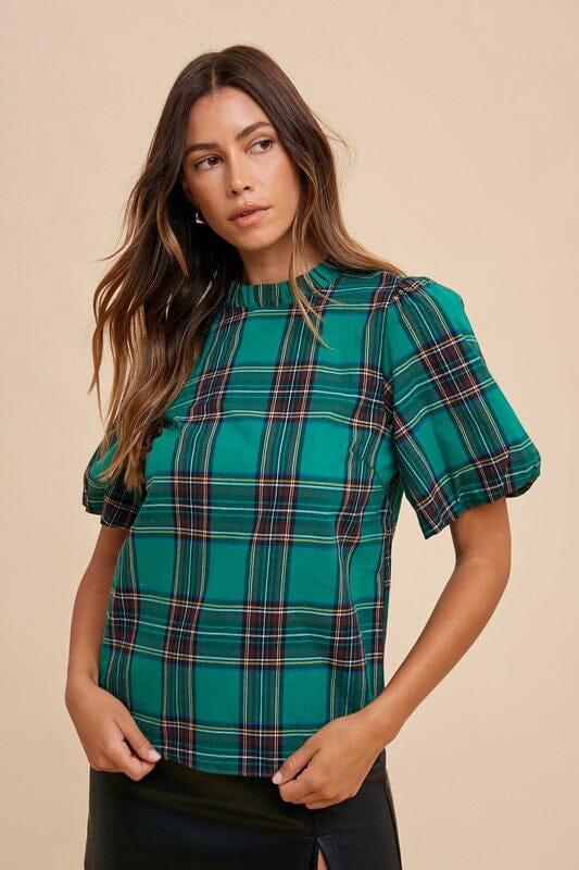 Tartan Puff Sleeve Top annie wear 