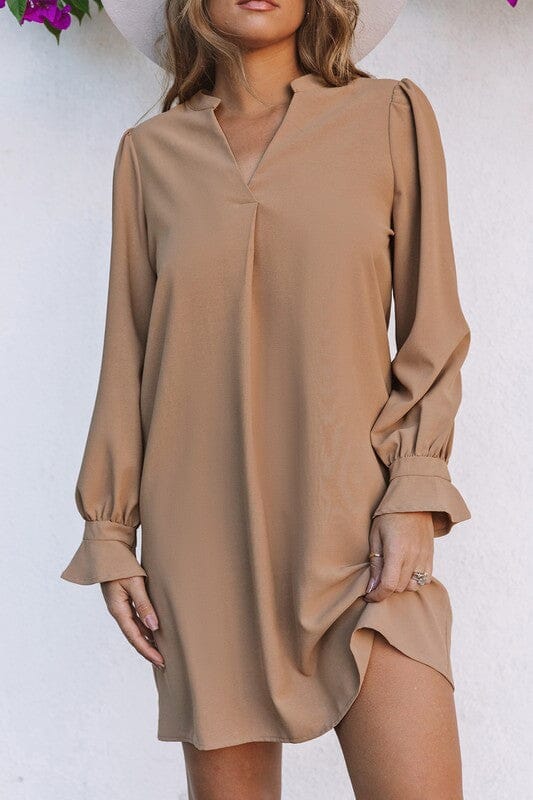 Taupe Longsleeve Solid Shift Dress Shewin 