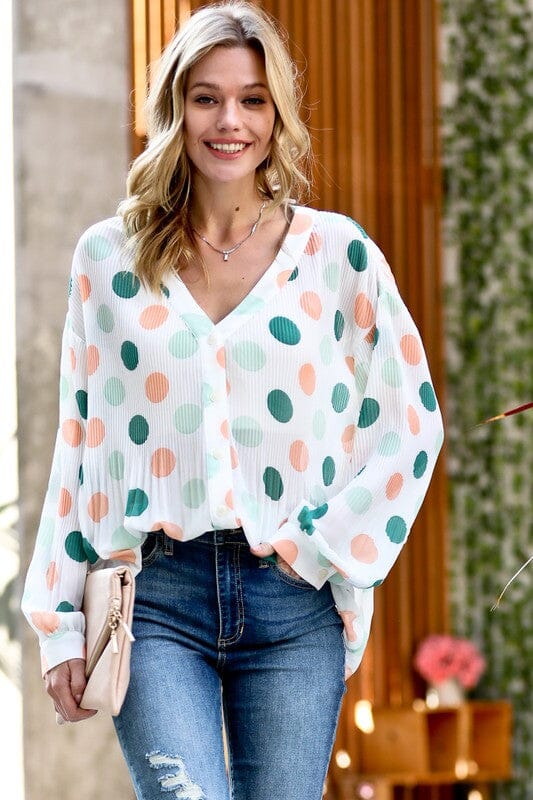 Teal and Peach Dotted Blouse mazik 