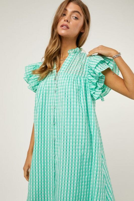 Textured Gingham Double Flutter Dress Davi and Dani 