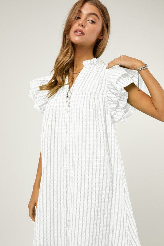 Textured Gingham Double Flutter Dress Davi and Dani 