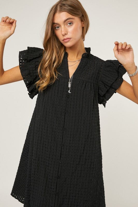 Textured Gingham Double Flutter Dress Davi and Dani 