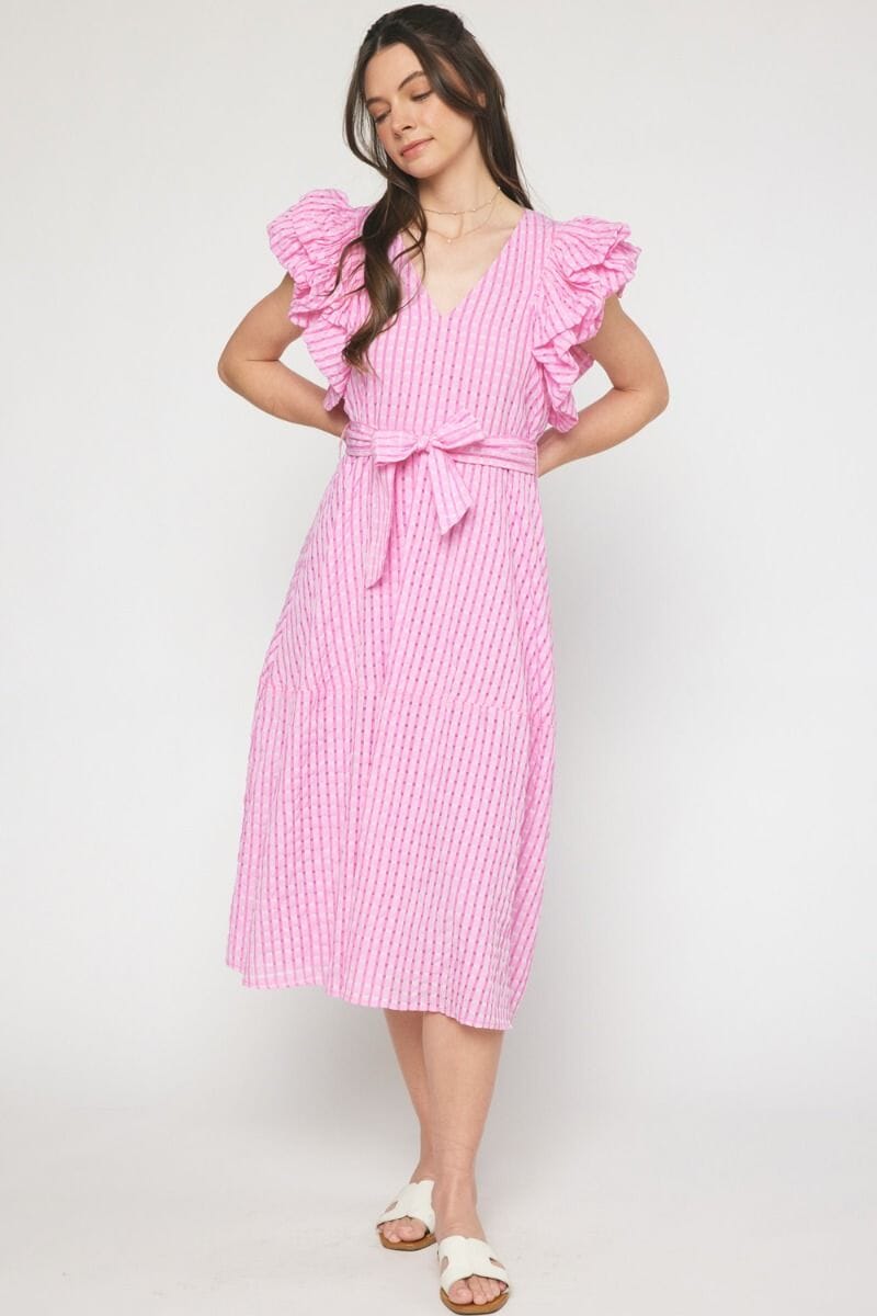 Textured Gingham Flutter Sleeve Midi - ships mid-June entro 