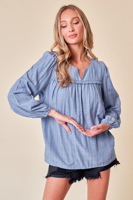 Textured Solid Plaid Top Doe & Rae 