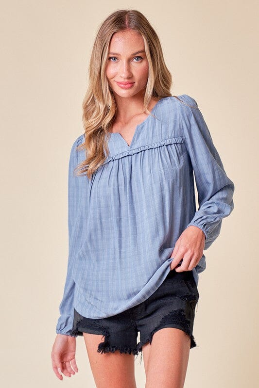 Textured Solid Plaid Top Doe & Rae 