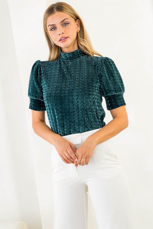 Textured Velvet Mock Neck Top thml 